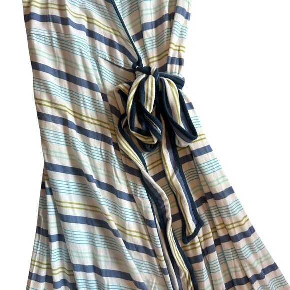 Eze Sur Mer Stripe Print Wrap Dress Spaghetti Strap Cotton Stretch Medium NWT - Picture 3 of 11